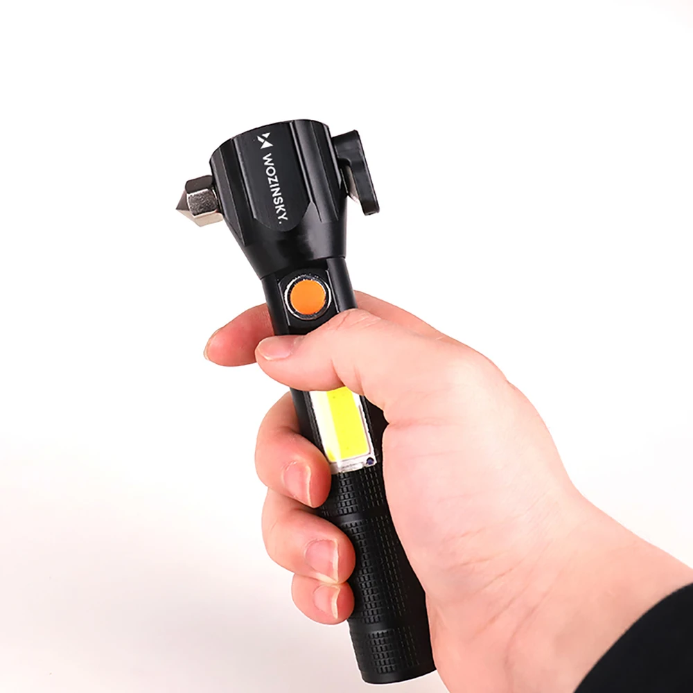 Wozinsky WLR-31 5W 500lm CREE 3 viename daugiafunkcis žibintuvėlis su stiklo daužikliu ir saugos diržo pjaustytuvu - Juodas