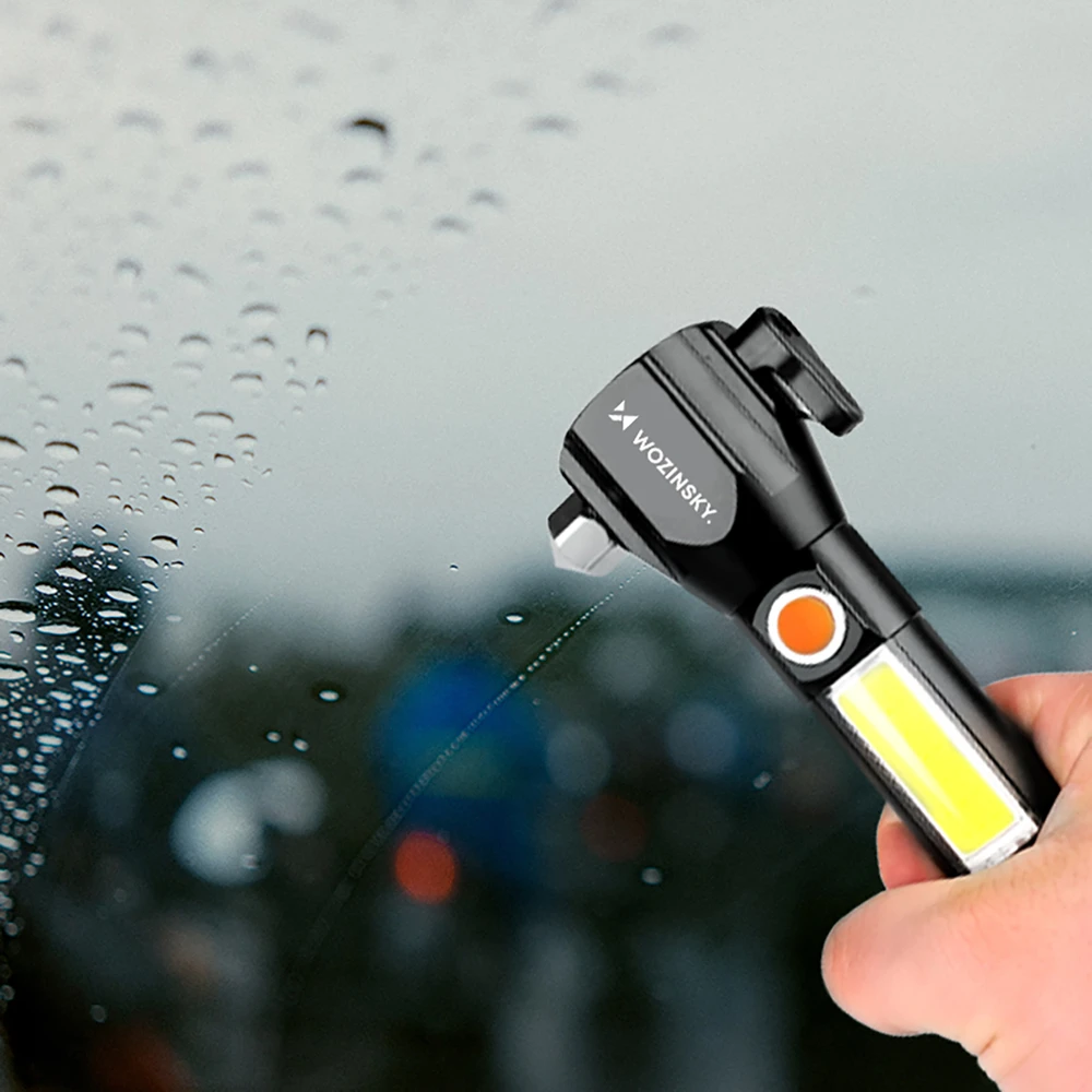 Wozinsky WLR-31 5W 500lm CREE 3 viename daugiafunkcis žibintuvėlis su stiklo daužikliu ir saugos diržo pjaustytuvu - Juodas
