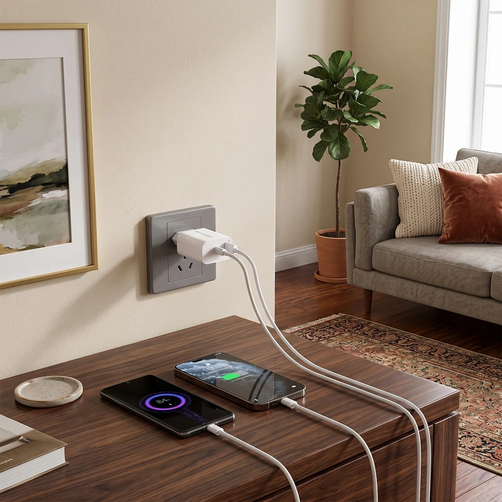 Wozinsky WLS-20W 20W USB-A USB-C Wall Charger with 1m USB-C - USB-C Cable - Baltas
