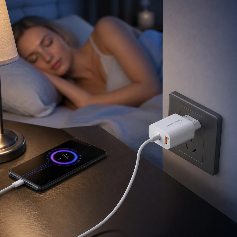 Wozinsky WLS-20W 20W USB-A USB-C Wall Charger with 1m USB-C - USB-C Cable - Baltas