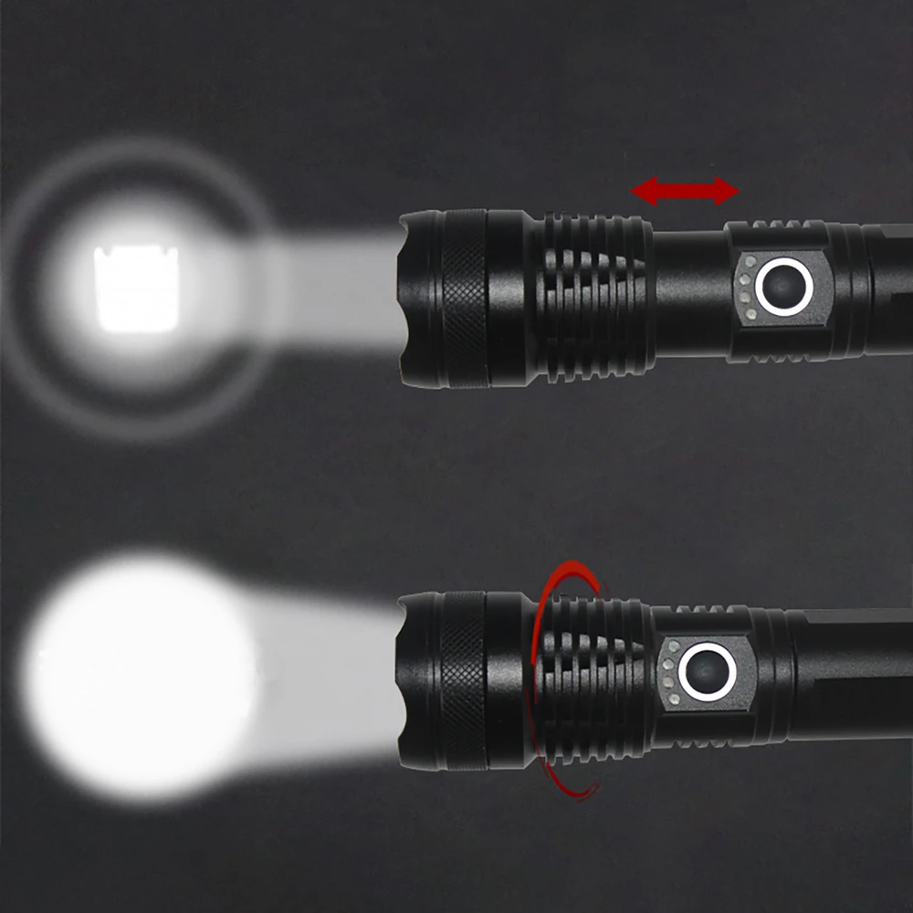 Wozinsky WLT-15W 15W 1500lm CREE IP65 taktinis žibintuvėlis su reguliuojamu spinduliu - Juodas