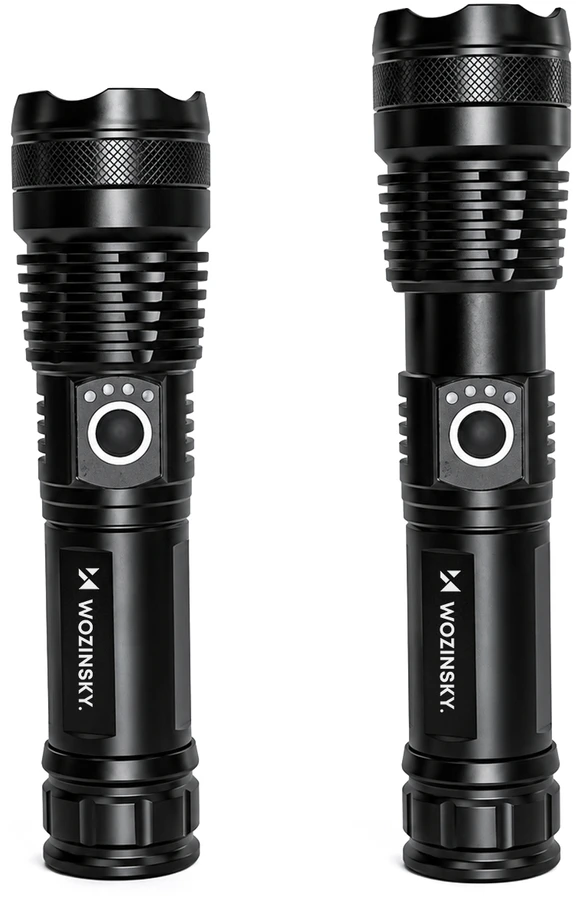 Wozinsky WLT-15W 15W 1500lm CREE IP65 taktinis žibintuvėlis su reguliuojamu spinduliu - Juodas