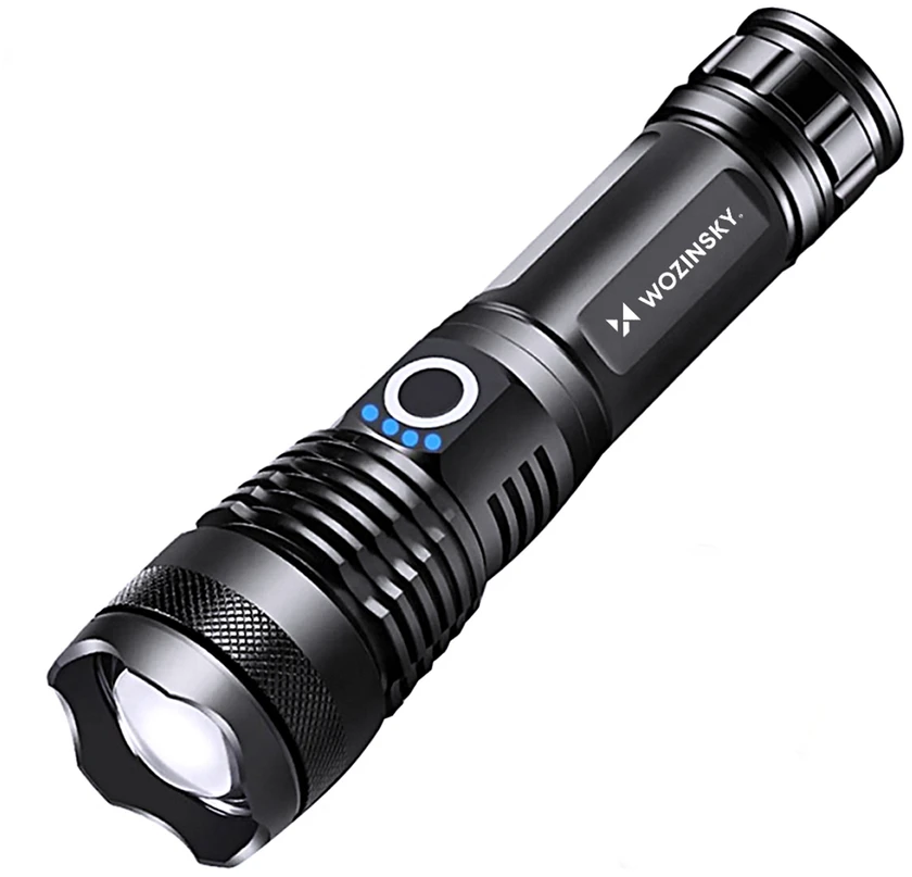 Wozinsky WLT-15W 15W 1500lm CREE IP65 taktinis žibintuvėlis su reguliuojamu spinduliu - Juodas