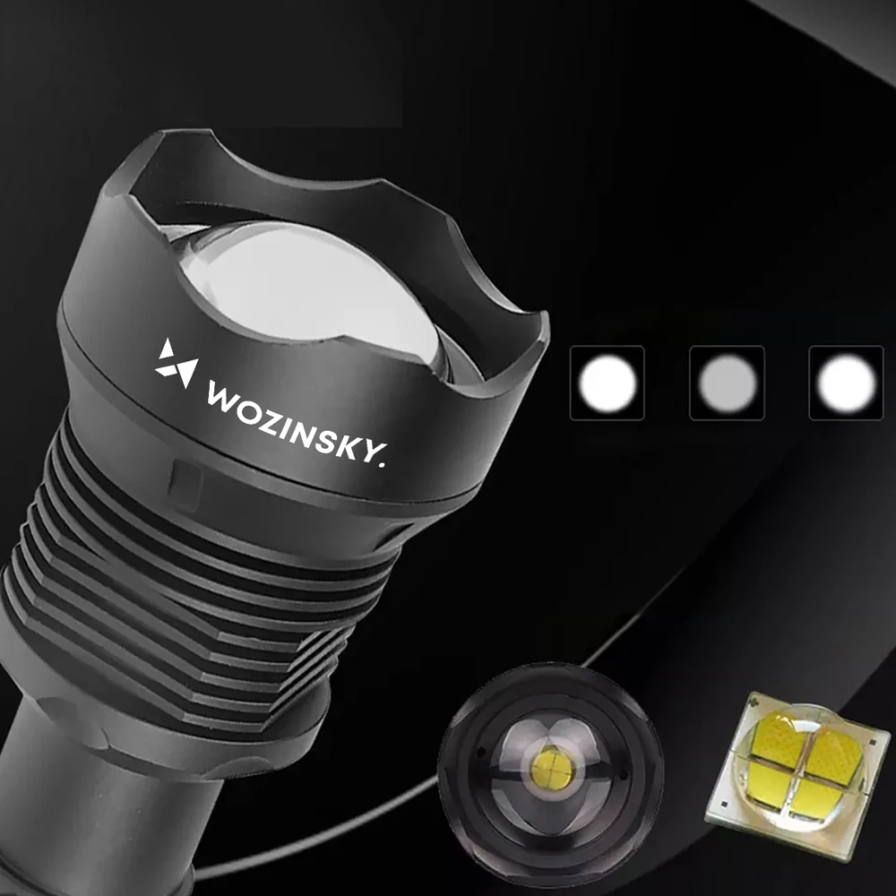 Wozinsky WLT-20W taktinis žibintuvėlis 20 W 2000 lm CREE diodai IP65 su reguliuojamu spinduliu - juodas