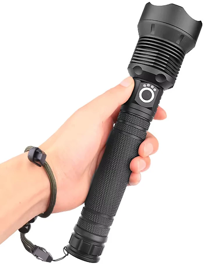 Wozinsky WLT-20W taktinis žibintuvėlis 20 W 2000 lm CREE diodai IP65 su reguliuojamu spinduliu - juodas