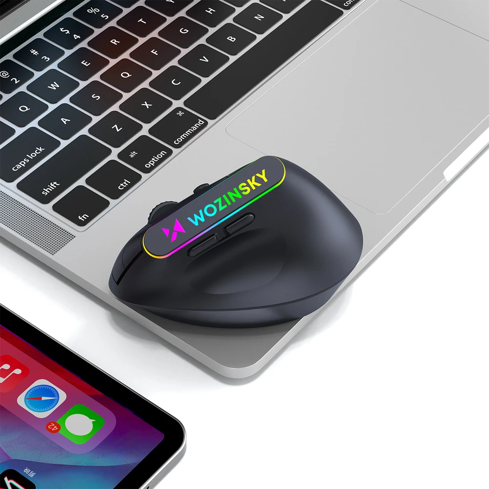 Wozinsky WMG-1164 Wireless Vertical Ergonomic Pelė žaidimams 3600 DPI with RGB pašvietimas - Juodas