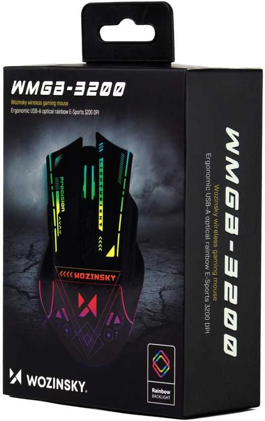 Wozinsky WMGB-3200 Optinė belaidė pelė žaidimams with Built-in Rechargeable Baterija 3200 DPI with RGB Lighting - Juodas