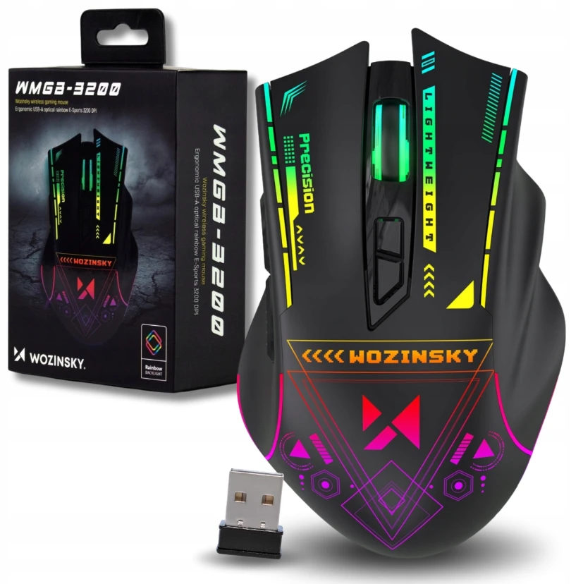 Wozinsky WMGB-3200 Optinė belaidė pelė žaidimams with Built-in Rechargeable Baterija 3200 DPI with RGB Lighting - Juodas