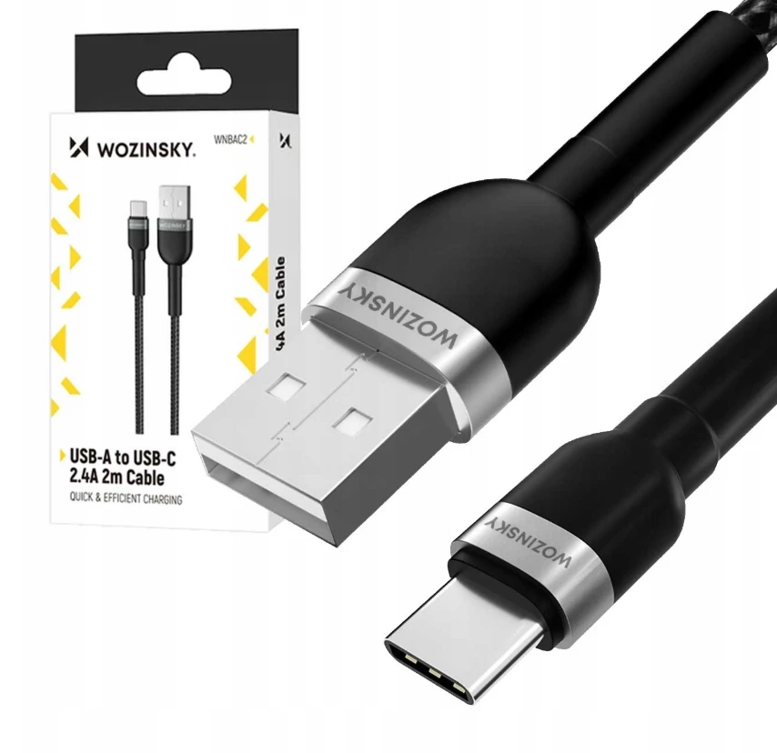 Wozinsky WNBAC1 USB-A / USB-C 2.4A kabelis 1 m – juodos spalvos