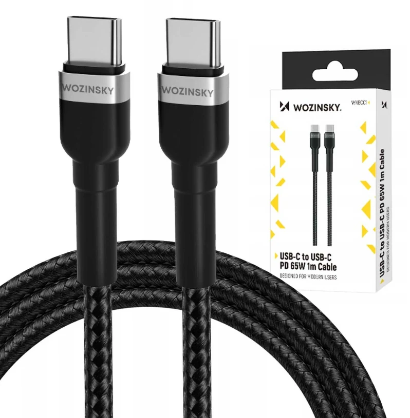 Wozinsky WNBCC1 USB-C / USB-C PD 65W kabelis 1 m – juodos spalvos