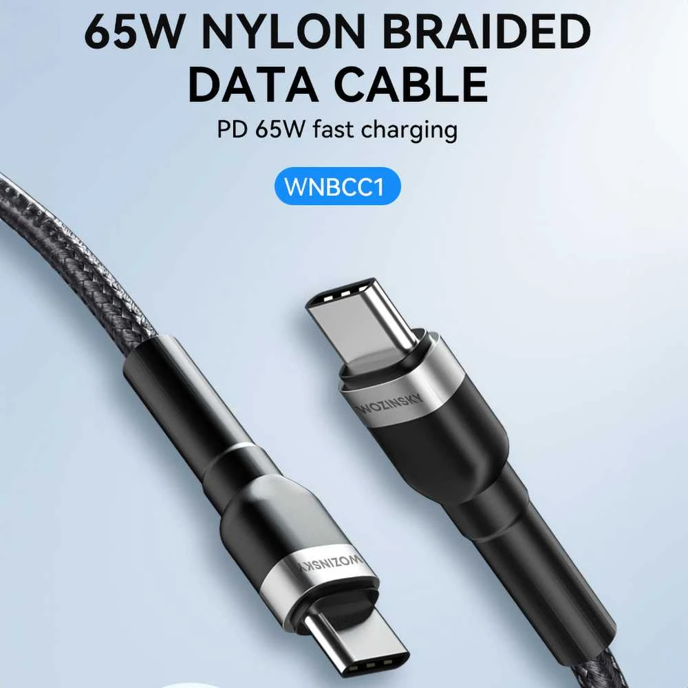 Wozinsky WNBCC1 USB-C / USB-C PD 65W kabelis 1 m – juodos spalvos