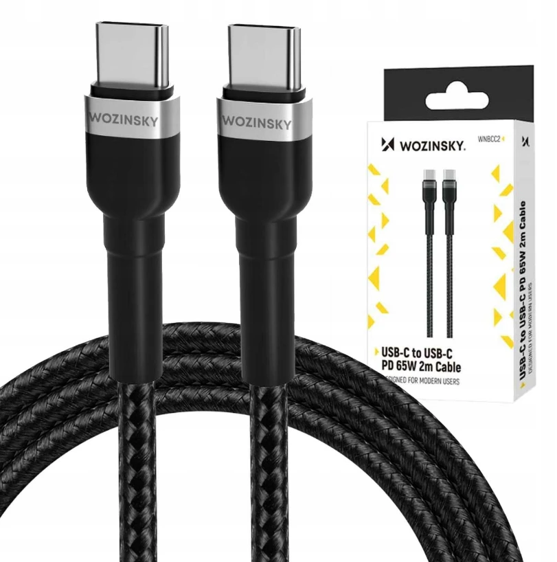 Wozinsky WNBCC2 USB-C / USB-C PD 65W kabelis 2 m – juodos spalvos