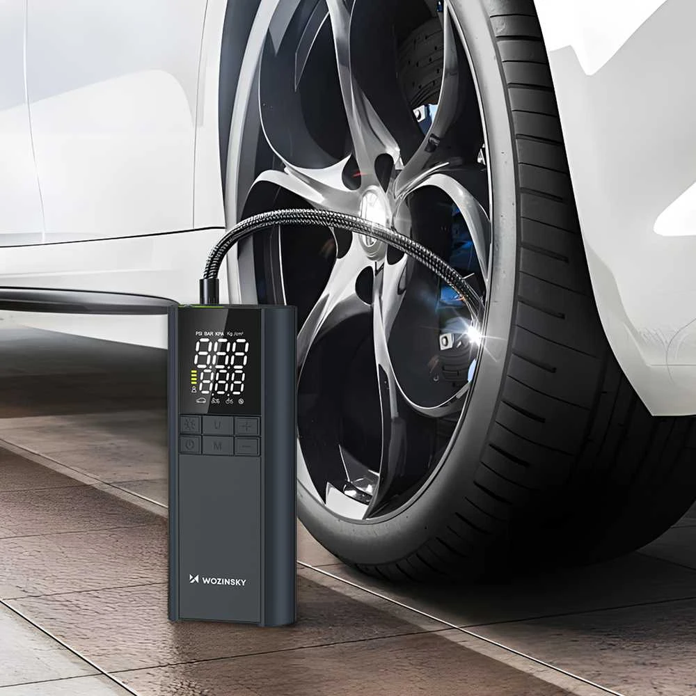 Wozinsky WPEP-8000 kompresorius, elektrinis siurblys, 8000 mAh išorinė baterija, žibintuvėlis - juodas