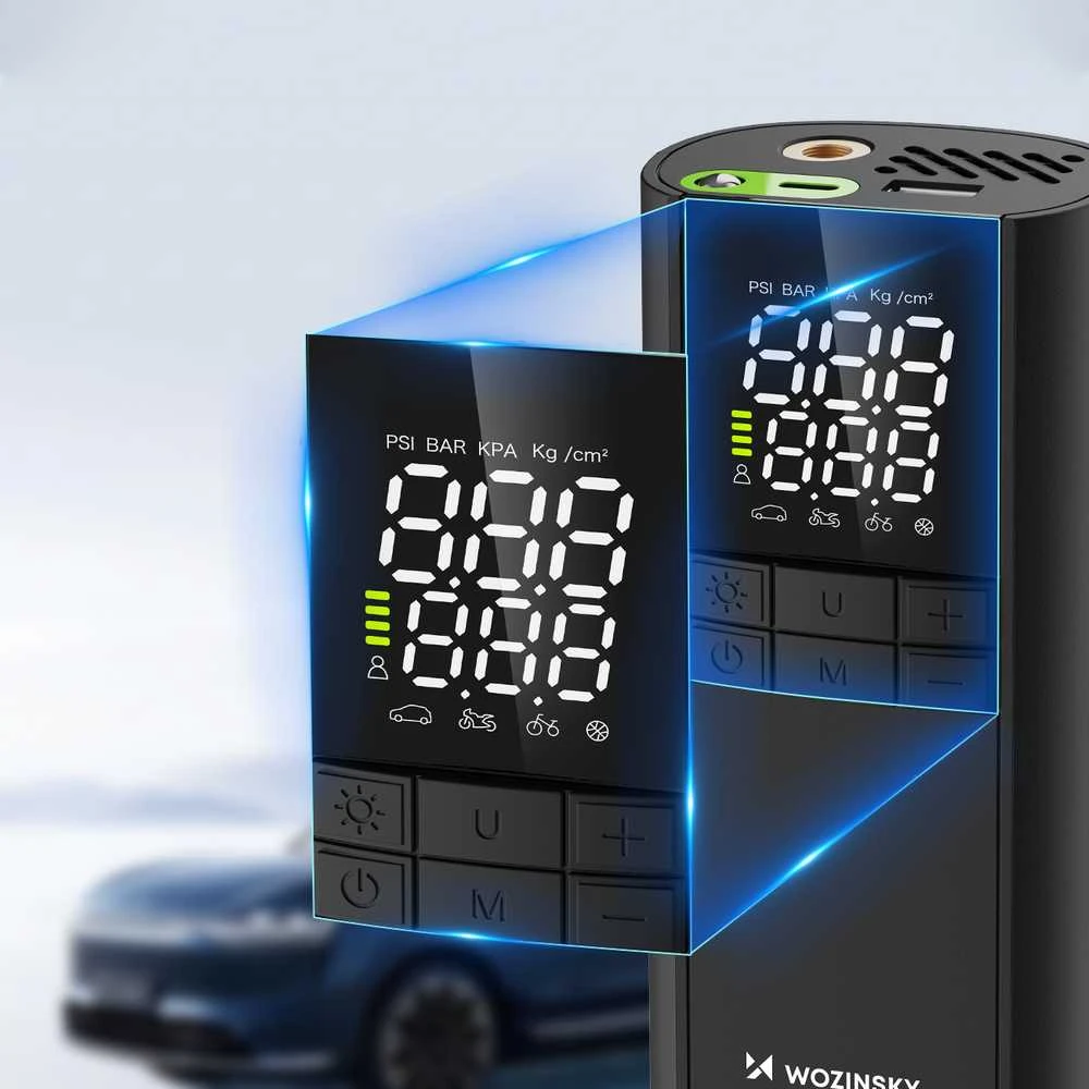 Wozinsky WPEP-8000 kompresorius, elektrinis siurblys, 8000 mAh išorinė baterija, žibintuvėlis - juodas