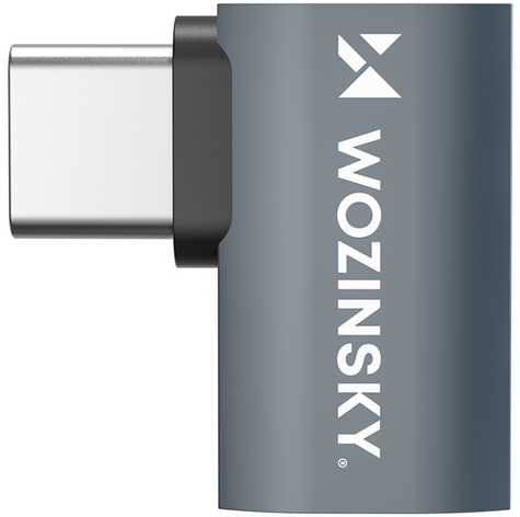 Wozinsky WPKB-01 USB-C – USB-C 40Gb/s 240W 8K OTG šoninis kampinis adapteris – pilkas