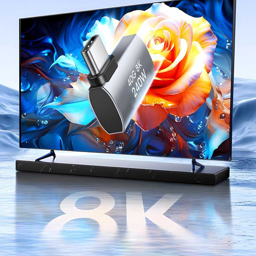 Wozinsky WPKB-01 USB-C – USB-C 40Gb/s 240W 8K OTG šoninis kampinis adapteris – pilkas