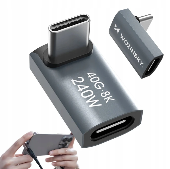 Wozinsky WPKF-01 USB-C – USB-C 40Gb/s 240W 8K OTG – pilkos spalvos