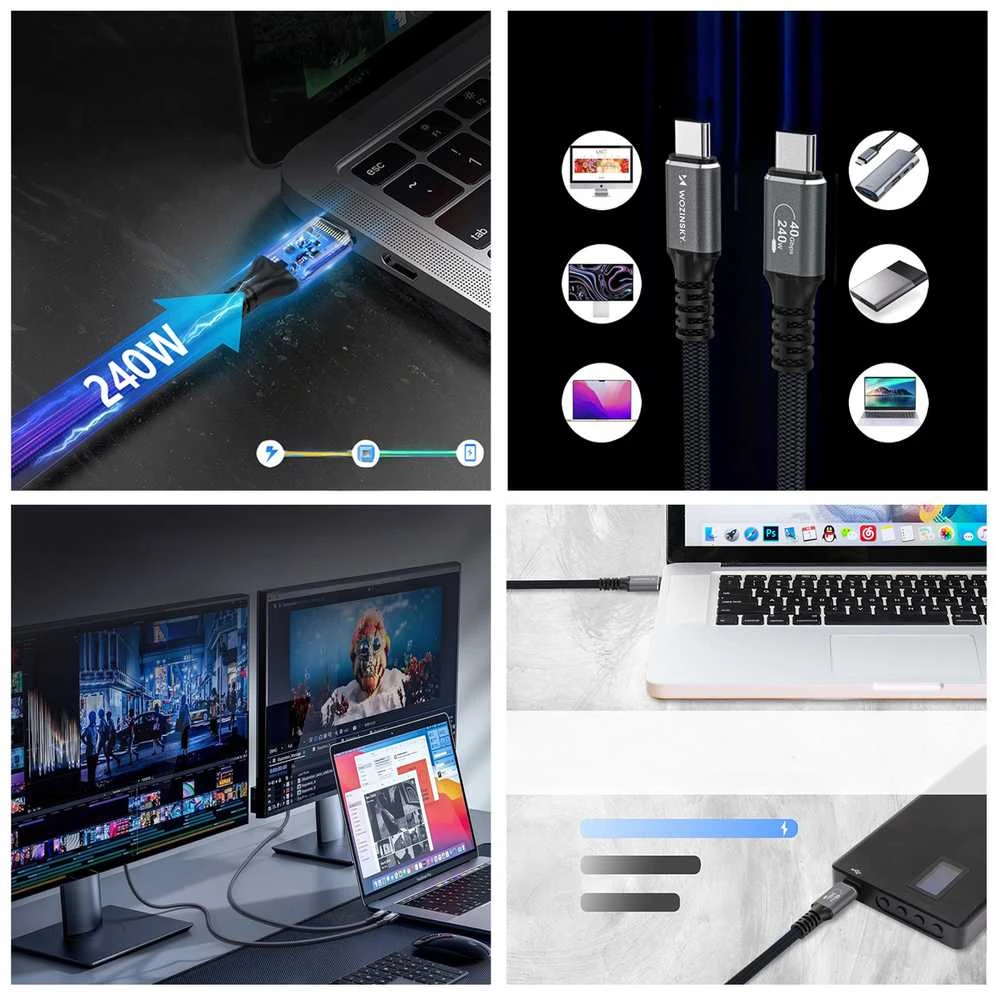 Wozinsky WPS-UY415S USB-C USB4 Cable 40Gb/s 240W 1.5m 4K - Juodas