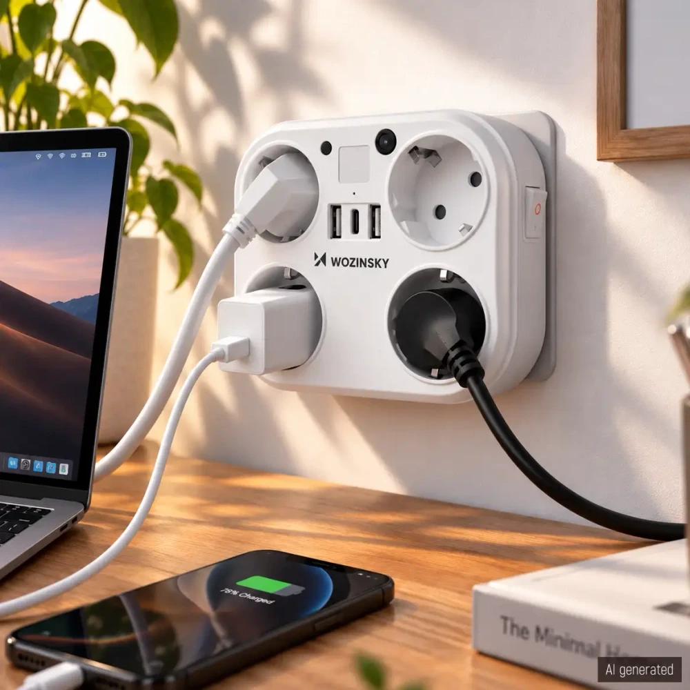Wozinsky WRS-2B 4x AC 2x USB-A 2x USB-C 4000 W tinklo skirstytuvas su lempa - Baltas
