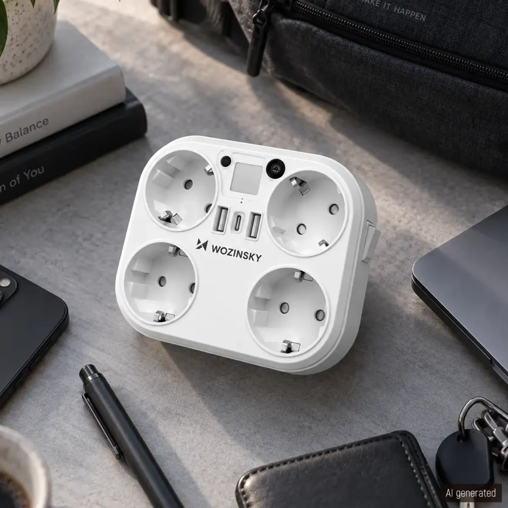 Wozinsky WRS-2B 4x AC 2x USB-A 2x USB-C 4000 W tinklo skirstytuvas su lempa - Baltas