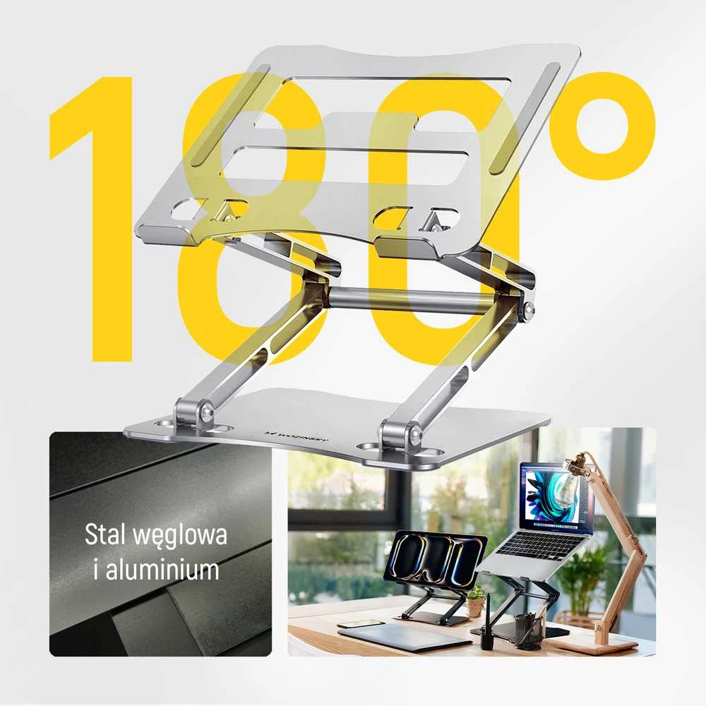 Wozinsky WRS-CPY75DSS aluminum nešiojamo kompiuterio stovas – sidabro spalvos