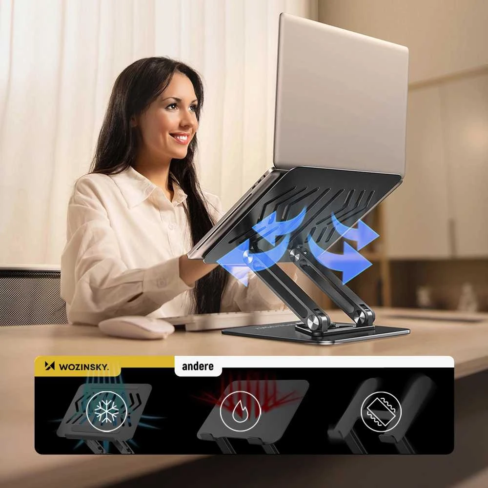 Nešiojamas kompiuteris stand Wozinsky WRS-CPY84SB 360 aluminum – juodos spalvos