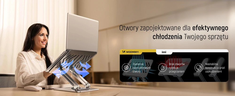 Wozinsky WRS-CPY84SS Aluminum nešiojamo kompiuterio stovas – sidabro spalvos
