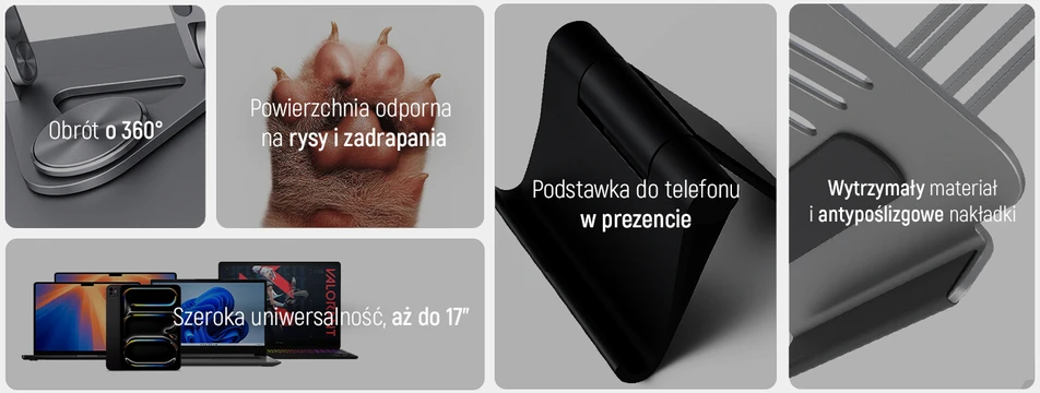 Wozinsky WRS-CPY84SS Aluminum nešiojamo kompiuterio stovas – sidabro spalvos