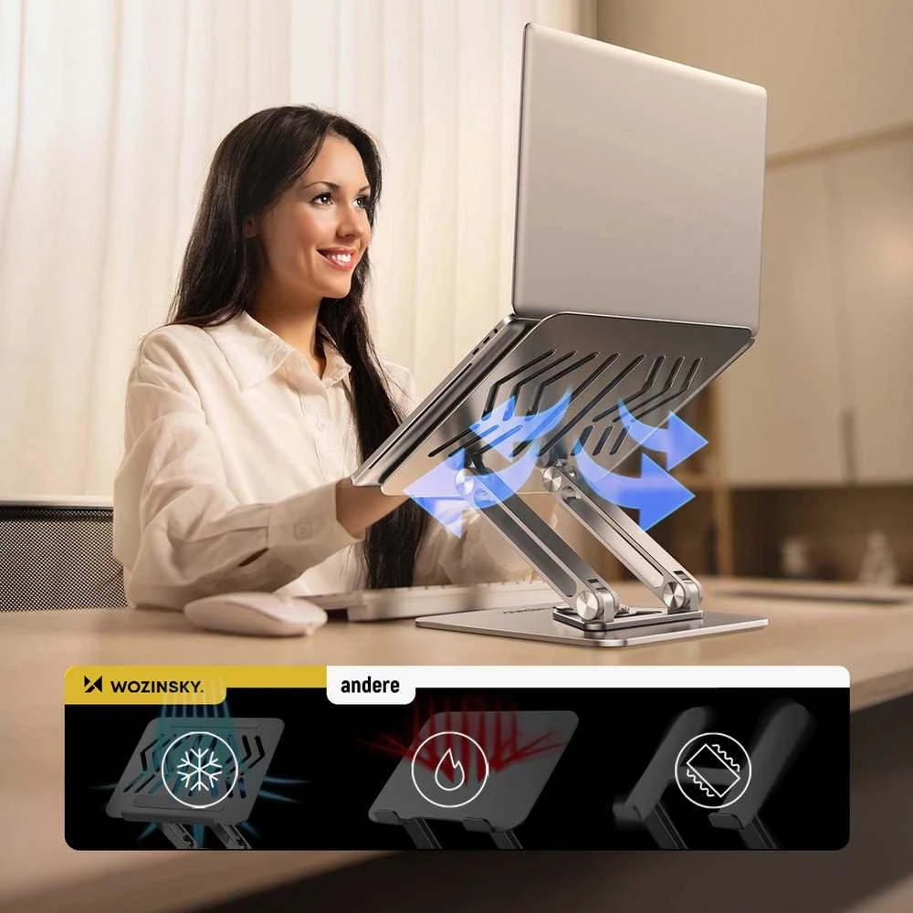Wozinsky WRS-CPY84SS Aluminum nešiojamo kompiuterio stovas – sidabro spalvos