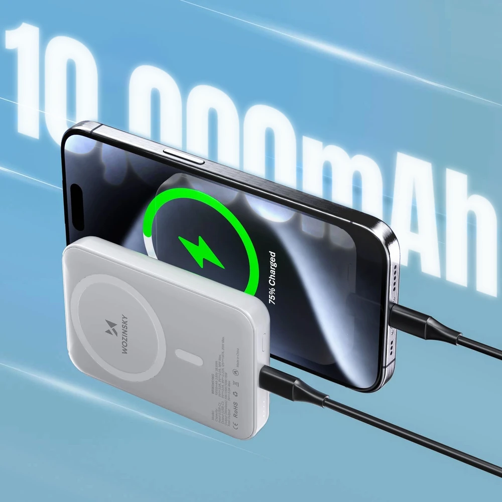 Wozinsky WRW349YWS 10000 mAh Magnetic Power Bank – baltos spalvos