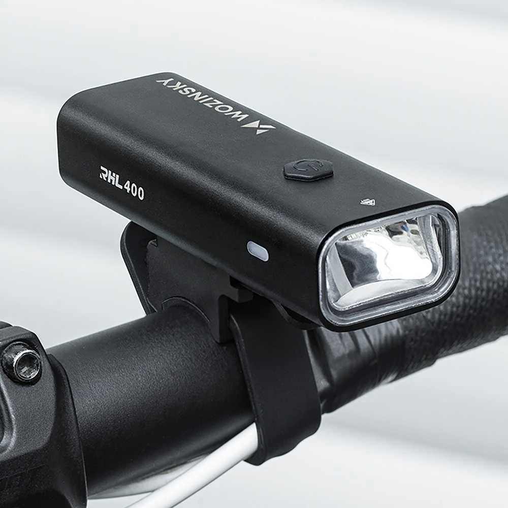 Rinkinys lampek rowerowych Wozinsky WSBLB2 przednia (400 lm) USB-C i tylna USB micro - juoda