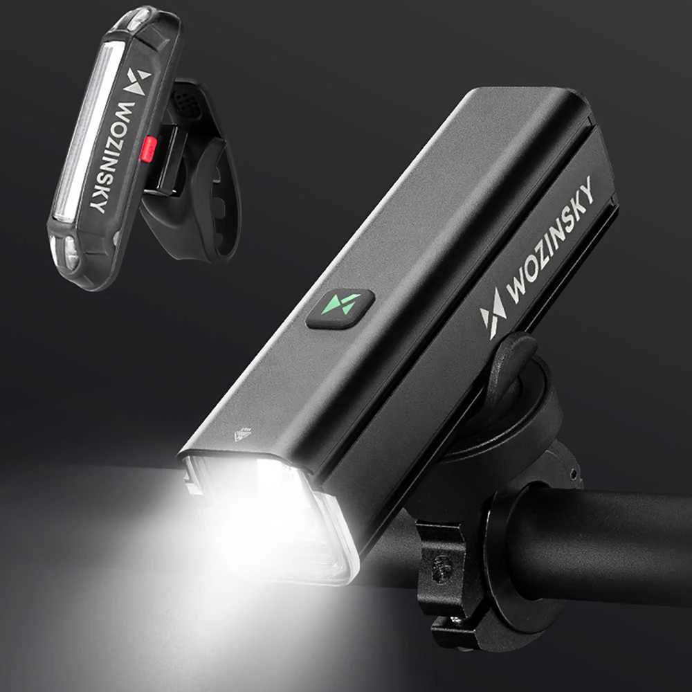 Wozinsky WSBLB3 priekinis (1000 lm) ir galinis USB-C dviračio žibintų komplektas – juodas