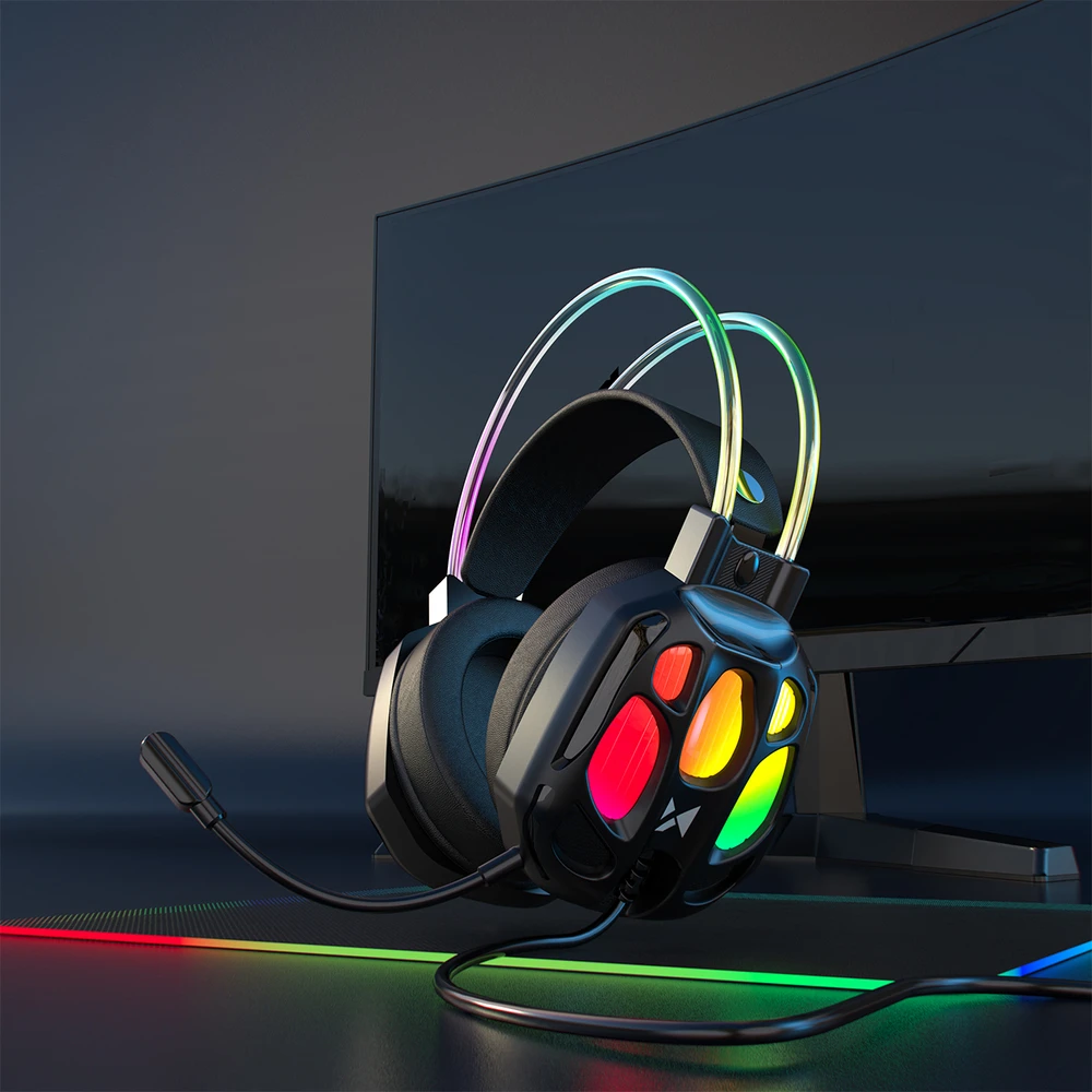 Wozinsky WSG-1118 Ausinės su laidu Žaidimams su mikrofonu ir RGB Backlight - Juodas
