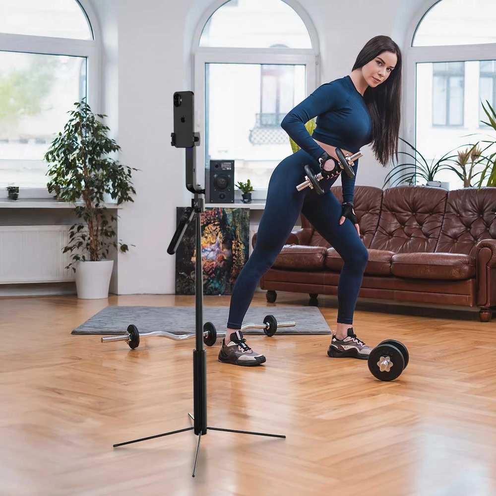 Wozinsky WST-360YS asmenukių lazda su trikojo funkcija ir 360° dirbtinio intelekto automatiniu veido sekimu bei gestų valdymu – juodos spalvos