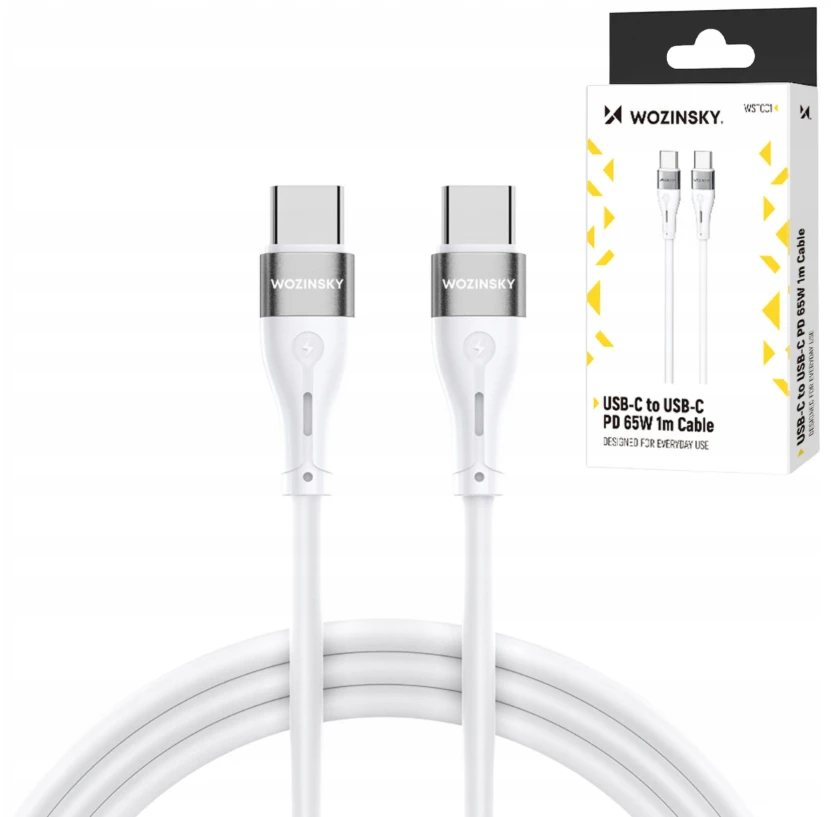 Wozinsky WSTCC1 USB-C / USB-C PD 65W kabelis 1 m long – baltos spalvos