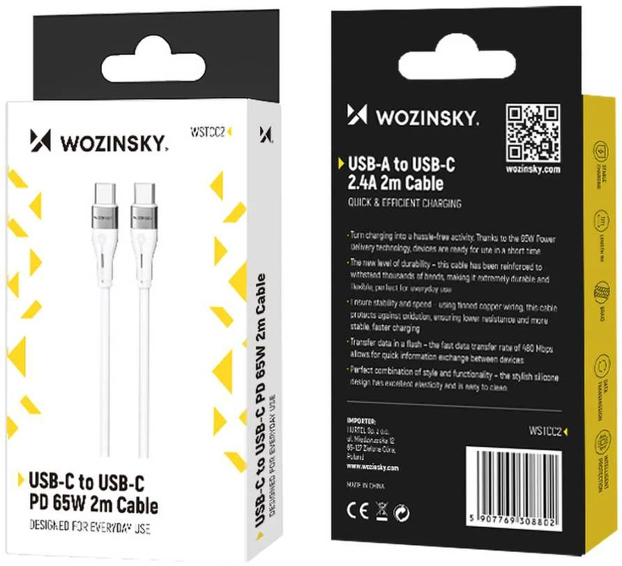 Wozinsky WSTCC2 USB-C / USB-C PD 65W laidas 2 m - baltas