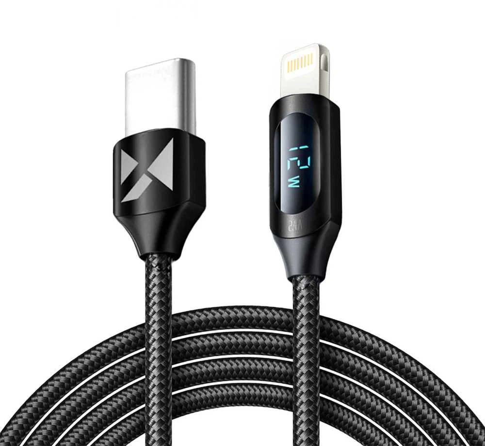 Wozinsky WUCLC2 Lightning - USB-C 36W 480Mb/s laidas 2m su ekranu - juodas