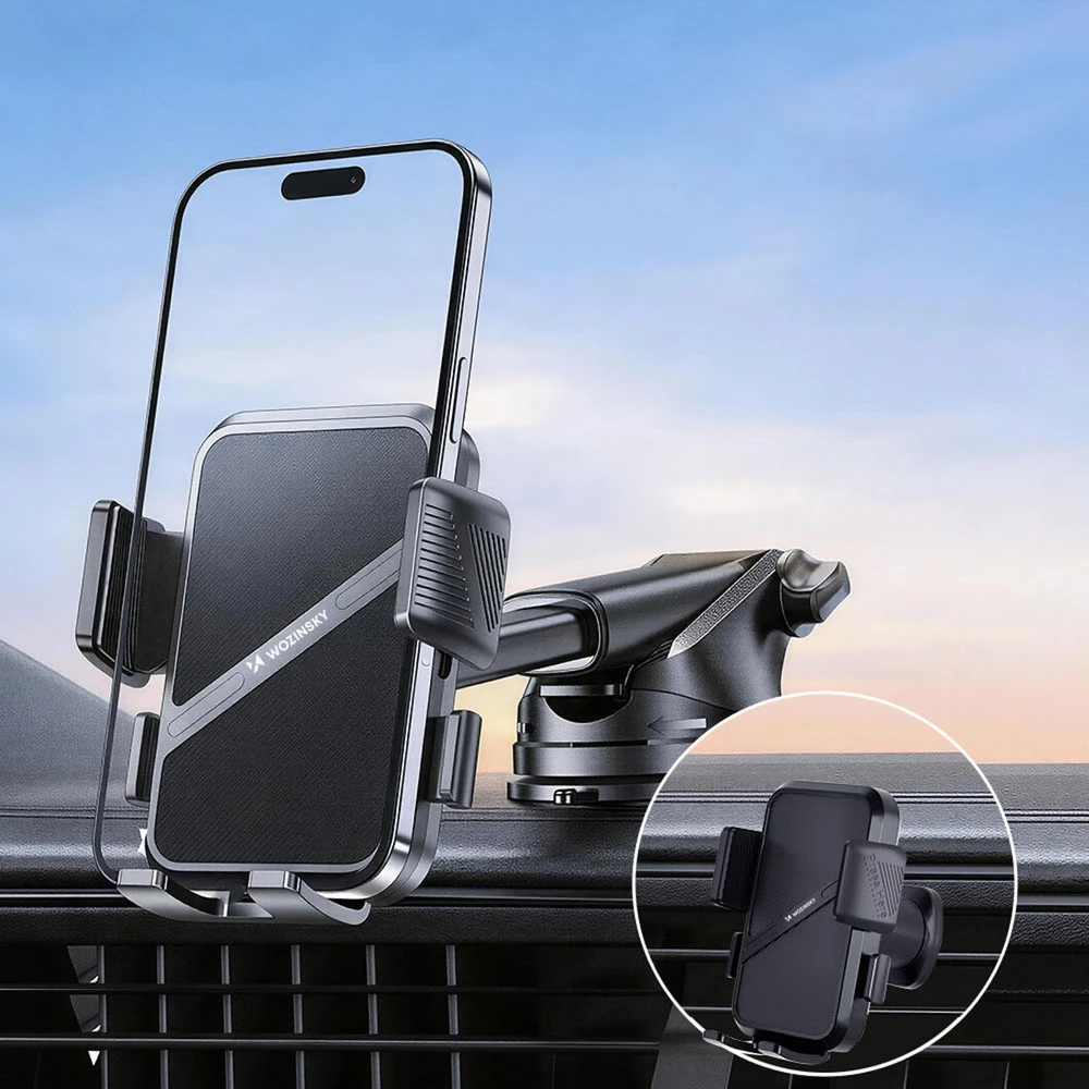 Wozinsky WUS-CF29 3-in-1 automobilinis laikiklis prietaisų skydeliui, priekiniam stiklui ir oro ventiliacijai - Juodas