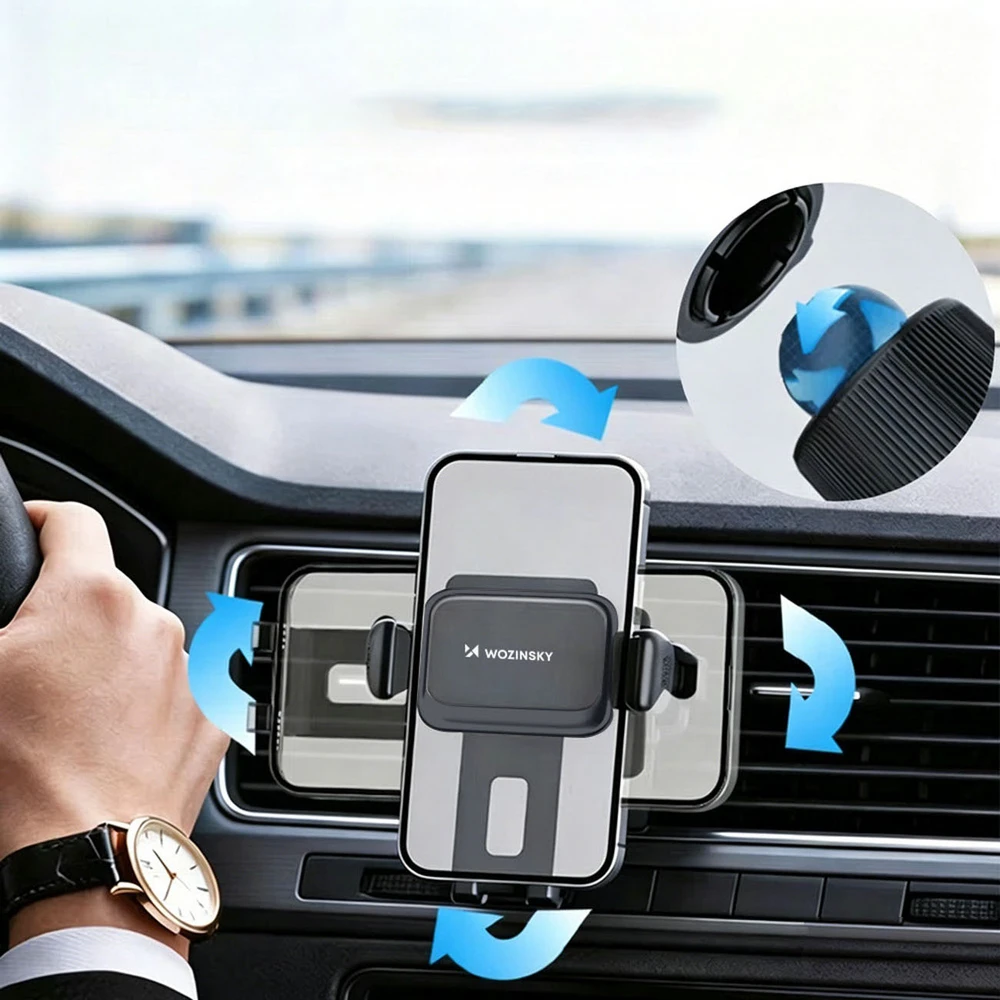 Wozinsky WUS-M1 automobilinis laikiklis su 360° spaustuku oro grotelėms - Juodas