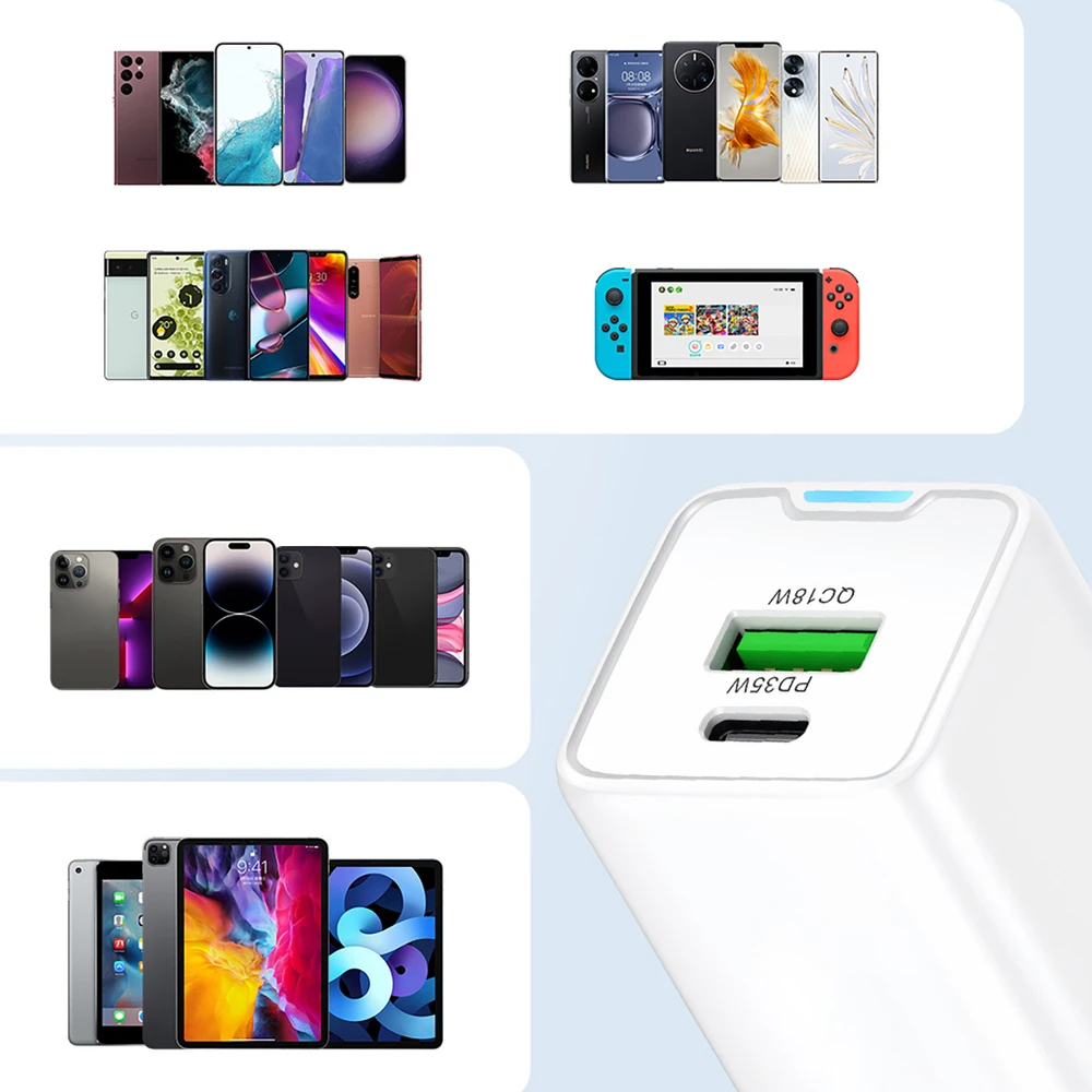 Wozinsky WWC-35W GaN USB-A + USB-C sieninis įkroviklis - Baltas