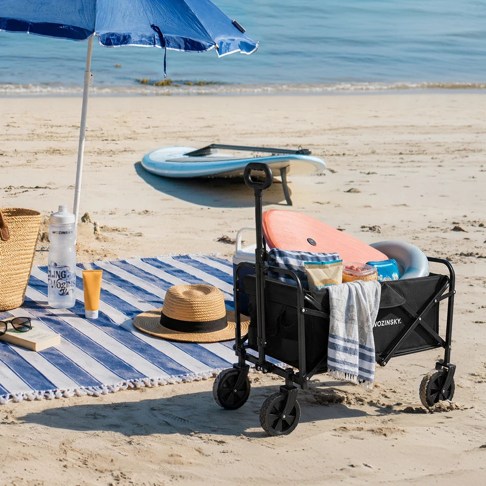 Vežimėlis Wozinsky WZP-80 plażowy, turistinis, sodo, wytrzymały, do 80 kg - juoda
