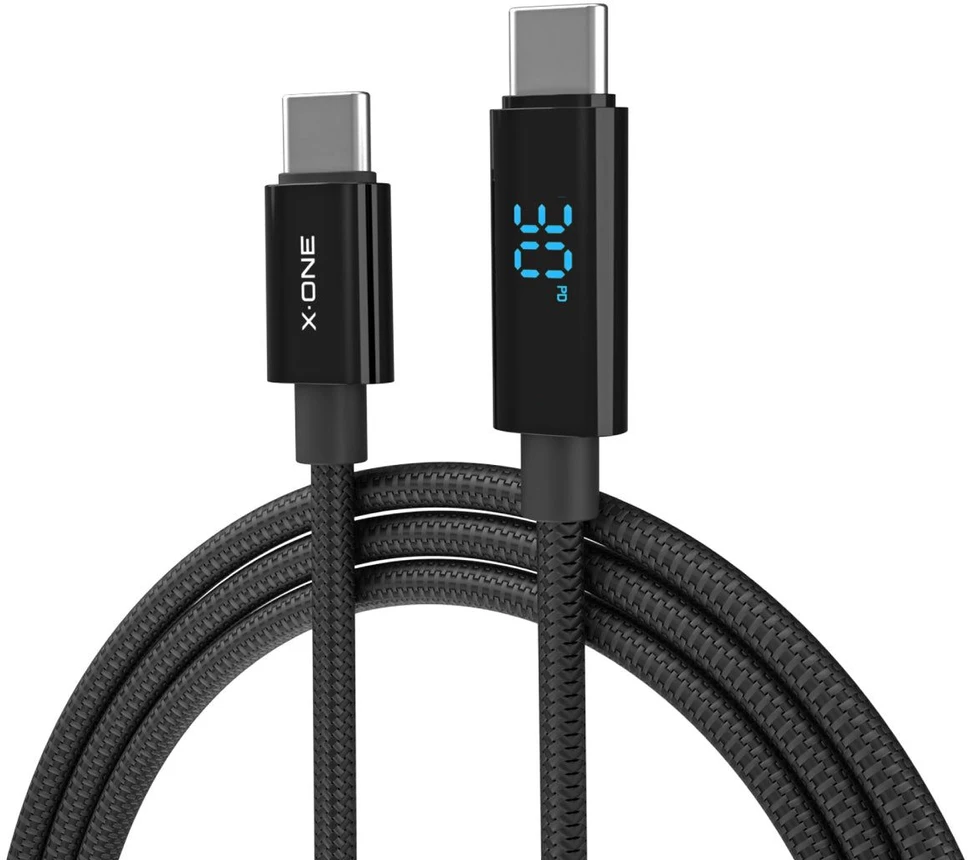 X-ONE BoltLink LED Ekranas data cable - type C to C - max 100W 1,5 m juodas