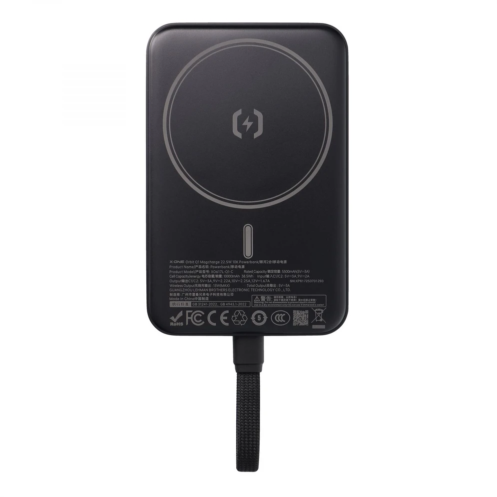 „X-ONE Orbit Magcharge“ išorinė baterija, suderinama su „MagSafe 10000mAh“ - juodas