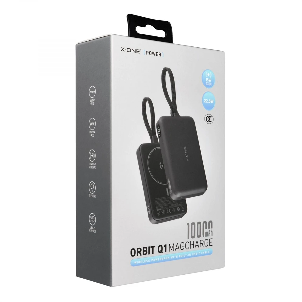 „X-ONE Orbit Magcharge“ išorinė baterija, suderinama su „MagSafe 10000mAh“ - juodas