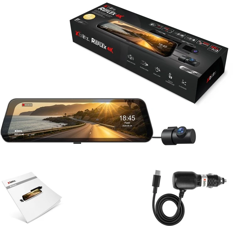 XBLITZ REFLEX 4K aukščiausios kokybės 4K HDR vaizdo registratorius su galinio vaizdo kamera, „Wi-Fi“ ir GPS