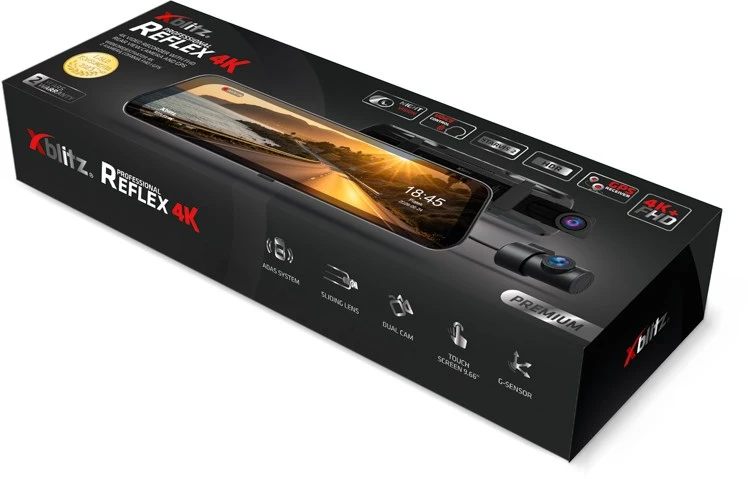 XBLITZ REFLEX 4K aukščiausios kokybės 4K HDR vaizdo registratorius su galinio vaizdo kamera, „Wi-Fi“ ir GPS