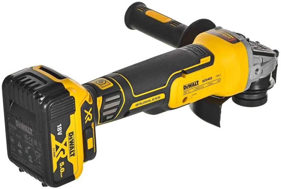 DeWalt akumuliatorinis kampinis šlifuoklis DCG405P2-QW, 18V, 2x5Ah