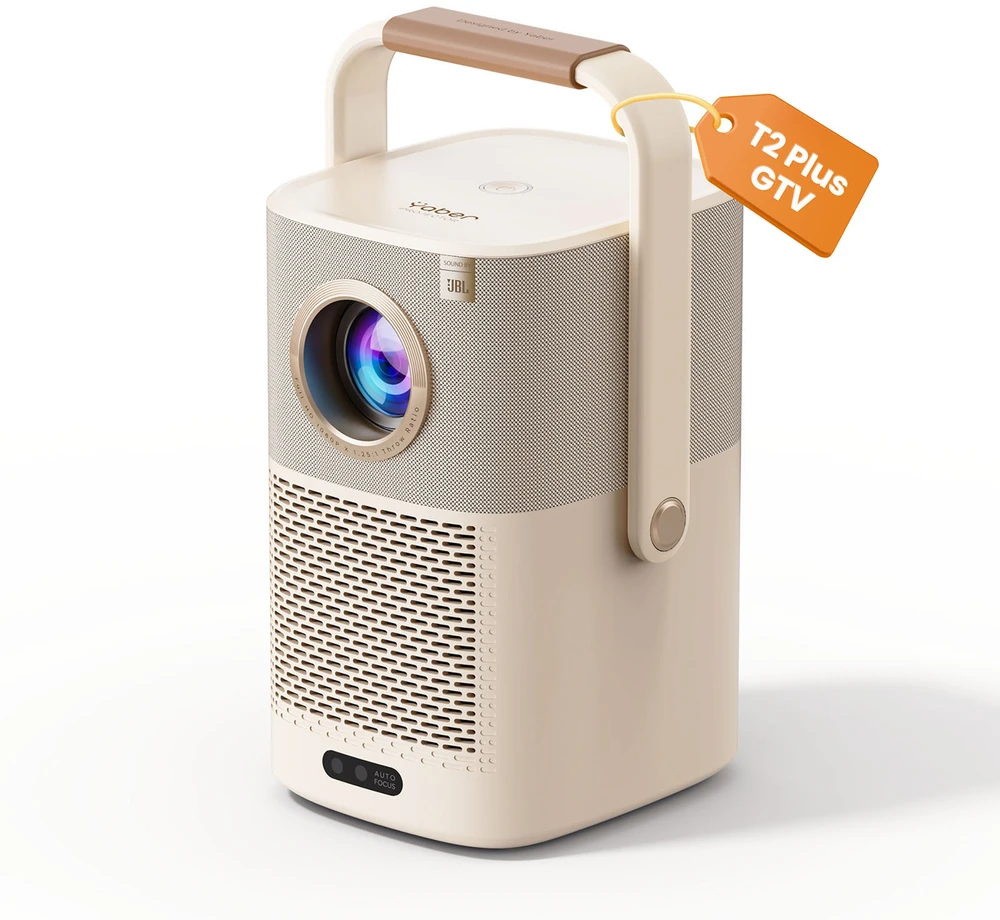 Projektorius YABER T2 Plus Google TV, projector 1080p, JBL repro, 450 ANSI lumens, beige