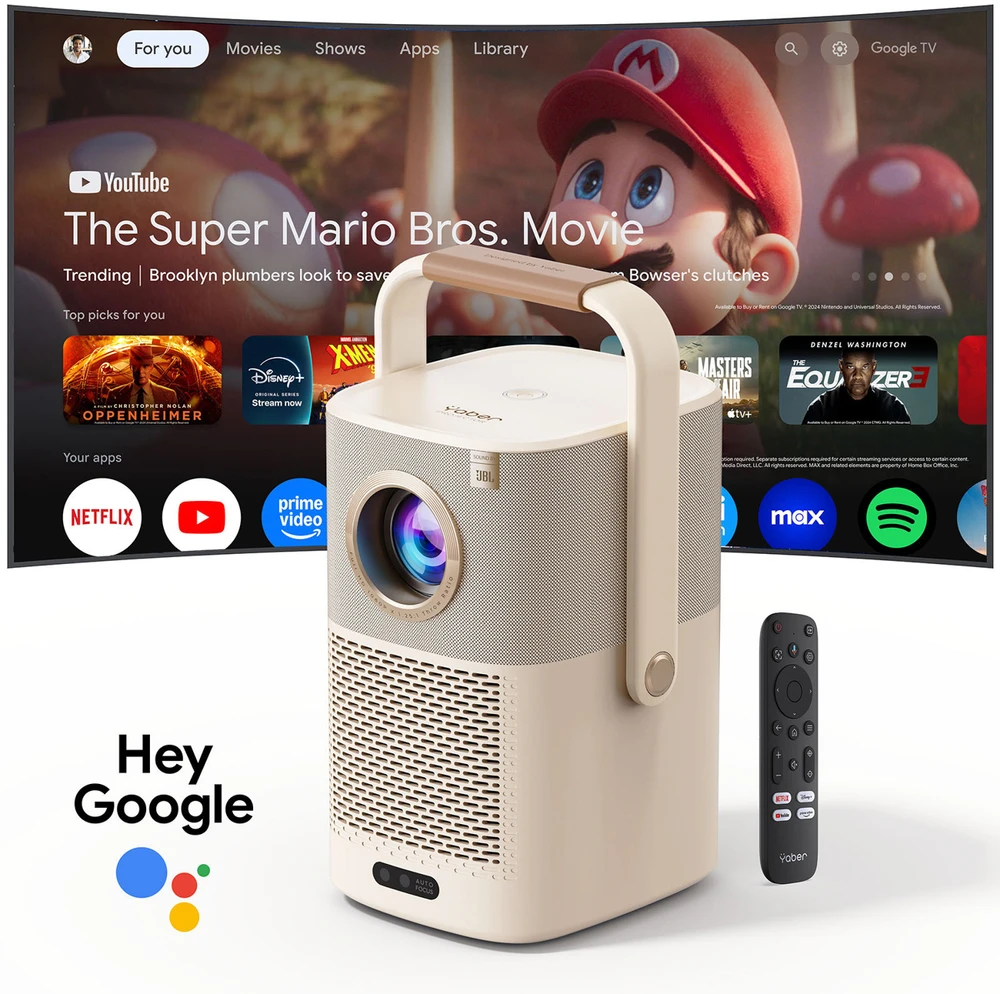 Projektorius YABER T2 Plus Google TV, projector 1080p, JBL repro, 450 ANSI lumens, beige