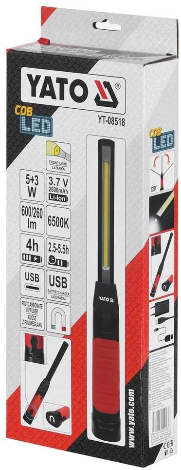 YATO įkraunamas žibintas COB LED 5W + 3W